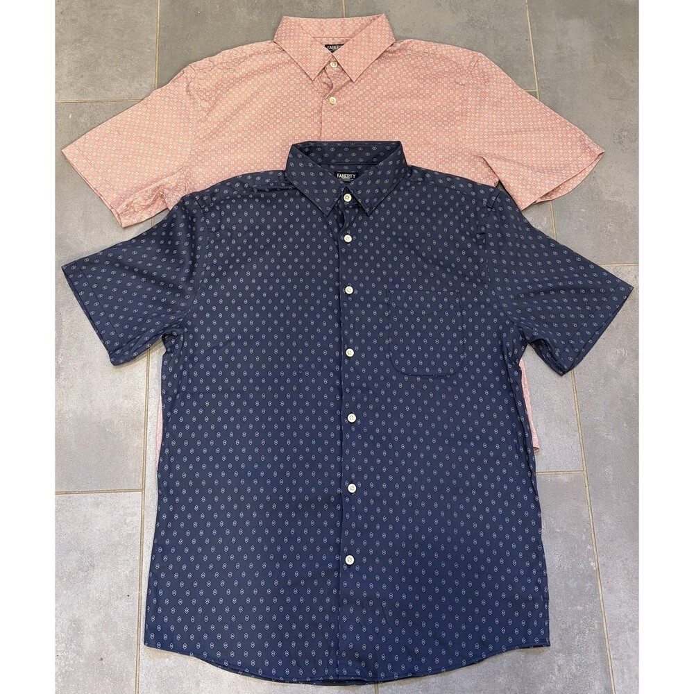Lot Of 2 Faherty Mens The Movement Shirt Short Sleeve Button Down Shirts Sz M